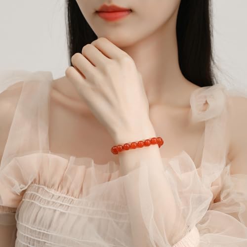 MAIBAOTA Healing Crystal Bracelet for Women Men, 8/4 mm Natural Stone Beaded Bracelets, Jewelry Birthday Gifts, Round Gemstones Stretch Bracelets - color: Red-Carnelian, size: 8 mm