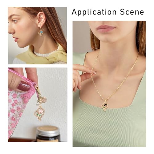 FASHEWELRY 30Pcs Heart Crystal Rhinestone Pendants Valentine Day Love Heart with Rose Flower Charms Light Gold Metal Dangle Charms for Bracelet Necklace Earring Jewelry Making Craft - color: Heart with Flower-3 Colors