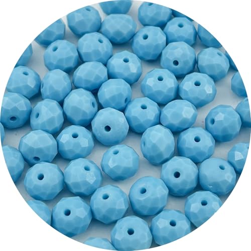 60pcs 10mm Crystal Glass Beads Faceted Rondelle Glass Spacer Beads for Bracelets Necklace Pendants Earrings Key Chains Jewelry Making(Lake Blue Porcelain) - color: Lake Blue Porcelain, size: 10mm