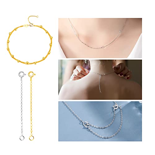 ADMITRY 925 Sterling Silver Necklace Extender, 3 Pcs 14k Gold Plated Durable Chain Extenders, Necklace Bracelet Anklet Jewelry Extension for Women (1 2 3 Inch) - color: Gold Plated Sterling Silver Necklace Extender