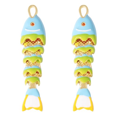 Coiris Gold Fish Charm Pendant 3D Sea Animal DIY Bracelet Necklace Earrings Beading and Jewelry Making Decorations - color: Blue, size: Big