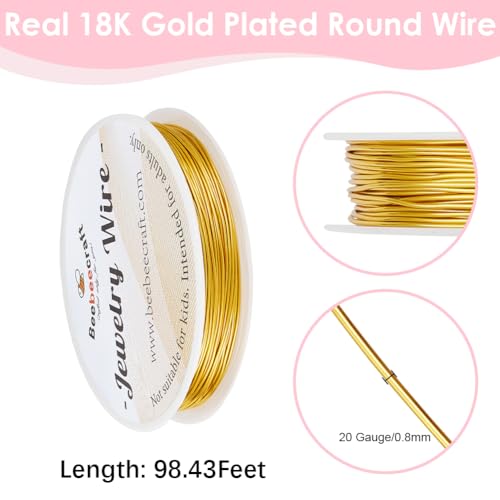 Beebeecraft 1 Roll 30M Round Wire 18K Gold Plated Brass Dead Soft Jewelry Craft Wire for Air Plant Gardening Crafts Wrap Jewelry Making Supplies - color: 18k Gold