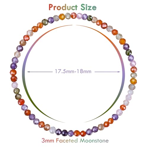 BONNY BOXX Natural Genuine Gemstone Faceted Round Beads Bracelets, 3mm Adjustable Stretchy Tiny Faceted Black Tourmaline Bracelet, Healing Crystal Reiki Chakra Dainty Jewelry Fashion Gifts - color: Colorful Crystals