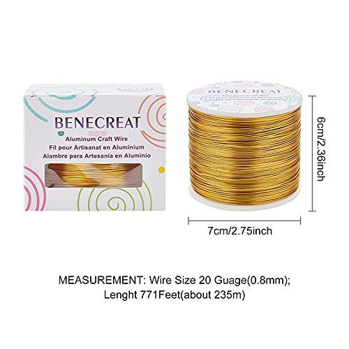 BENECREAT 754FT Matte Gold Jewelry Craft Wire 20 Gauge Tarnish Resistant Aluminum Wire for Beading Necklace Jewelry Making - color: Gold