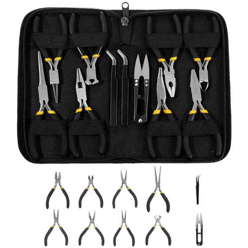 11PCS Jewelry Pliers Set, Long Nose, Diagonal, End Cutting, Bent Nose, Combination, Flat Nose, Needle Nose & Round Nose, Tweezers and Storage Bag, Jewellery DIY Making and Repairing Supplies