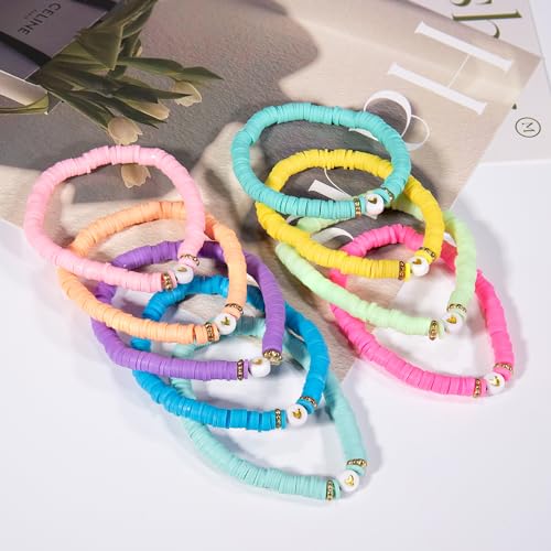 JIASHUYEYE Preppy Bracelets for Teen Girls - Stackable Boho Surfer Friendship Bracelets Set for Little Girls & Women - style: 9Pcs - Hearts A