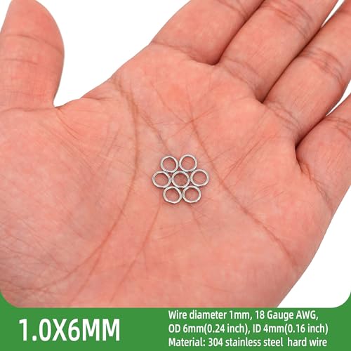1000PCS 6mm 1mm Thickness 18 Gauge Stainless Steel Jump Rings, Unwelded Metal Round O Rings for Necklace Bracelet Keychain Chainmail Jewelry Making - size: 6mm OD-1.0mm Thick-18 Gauge