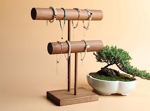 jewellery organizer for women, walnut bracelet holder stand 2 tiers shelf for selling, wooden necklace display stands Tabletop Home Decor【Bracelet organizer-2 tiers】
