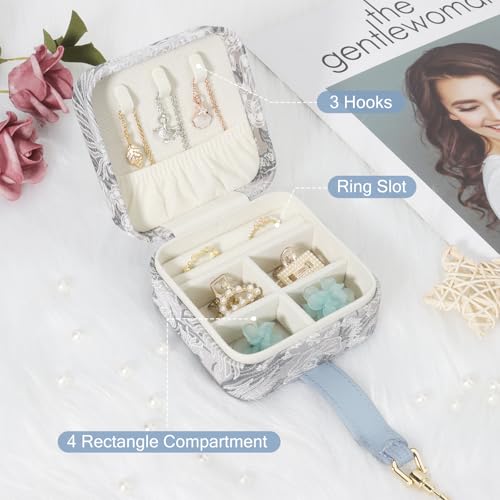 DesignSter Jewelry Box, Buckle Women's Small Travel Jewelry Box, Small Portable Jewelry Storage Box with Jacquard Embroidery for Rings Earrings Necklaces Bracelets, Blue - color: Pink