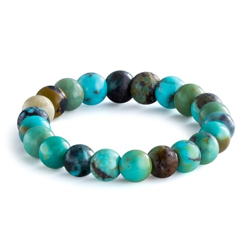 NLIEO Natural Gemstone Stretch Beaded Rings for Women Stackable Dainty Elastic Crystal Rings Jewelry - style: Turquoise