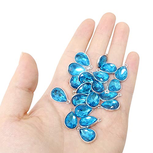 Honbay 20PCS 10x14mm Alloy Glass Crystal Waterdrops Teardrops Charms Pendant for Necklaces, Bracelets, Earrings, Jewelry Making and DIY Crafts - color: Light Blue