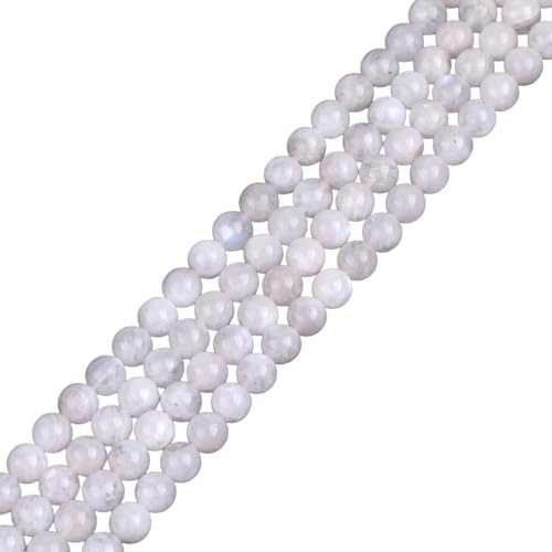 Gem-Inside 6MM Natural Blue Rainbow Moonstone AAA Grade Genuine Gemstone Beads for Jewelry Making 15" - color: Aaa White Moonstone, size: 6mm