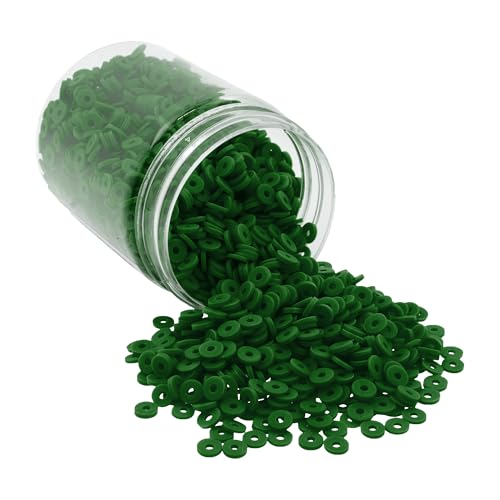 Mandala Crafts Dark Green Heishi Beads 6mm – 3000 Flat Polymer Disc Clay Beads for Adult Jewelry Making Spacer Beads, Bracelets, Necklaces, and Earrings - color: Dark Green, size: 6mm 3000 PCs
