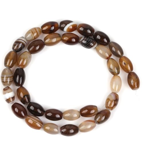 GEM-Inside 8x12mm Natural Brown Botswana Onyx Agate Stone Semi Precious Rice Olive Oval Chakras Beads for Jewelry Making DIY Handmade Craft Supplies 15" - size: Brown-8x12mm