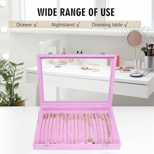 Siveit Necklace Organizer Box Premium 20 Hooks Velvet Necklace Display Jewelry Tray with Transparent Lid Jewelry Necklace Display Box for Necklace Pendants Suitable for Women and Girls (Pink) - color: Pink