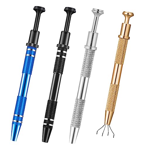 4Pcs 4 Prongs Jeweler's Pick Up Tool, Stainless Steel Piercing Ball Grabber Tools,4-Claw Pick up Tool for Small Parts Grabber for IC Chip Electronic Components Nails Clamping