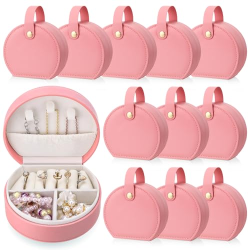 Weysat 12 Pack Travel Jewelry Case Bridesmaid Gifts Box Bulk Small Leather Earring Organizer for Women Teacher Proposal Return Gift (Dark Pink) - color: Dark Pink
