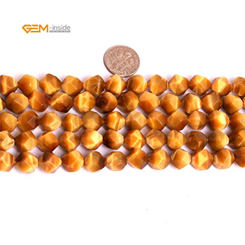 GEM-Inside Natural 10mm Gold Yellow Tiger Eyes Gemstone Loose Beads Faceted Cambay Crystal Energy Stone Power for Jewelry Making 15" - color: Gold Yellow Tiger Eye, size: 10mm