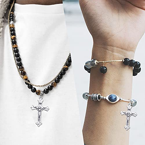 BronaGrand 50pcs Alloy Cross Charms Pendants Jewelry Rosary Cross Charms for DIY Bracelet Necklace Jewelry Making Findings,37×22mm - color: Silver