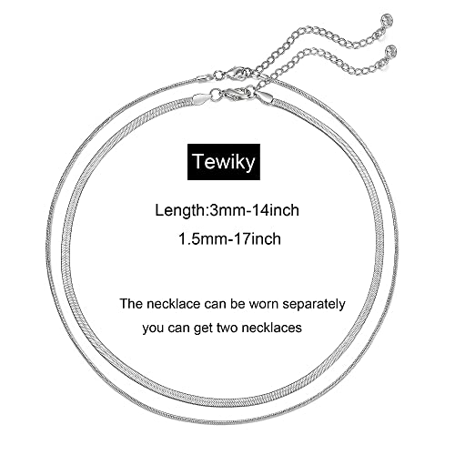 Tewiky Layered Necklaces for Women Non Tarnish- Chunky 14k Gold Plated Herringbone/Snake/Rope/Box/Cuban Link Chain for Women Waterproof Layering Stack Choker Necklace Trendy Dainty Tarnish Free Jewelry Set - color: Layered Herringbone Silver