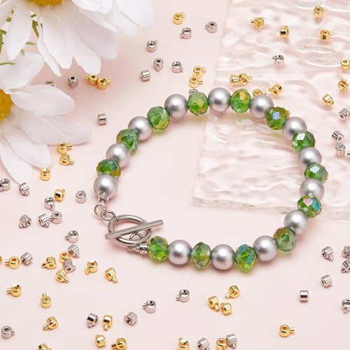 Beebeecraft 100Pcs 18K Gold Plated Brass Crimp Beads Charms Gold Silver Loose Rondelle Spacer Beads 4.5x3.5mm Metal Beading Findings for DIY Jewelry Making - color: Tube