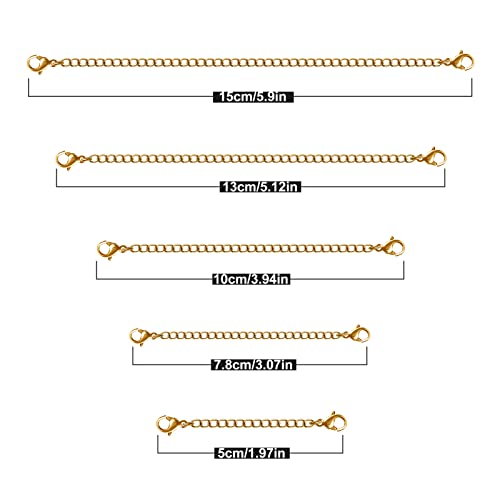 Necklace Extenders, 10Pcs Stainless Steel Gold Necklace Bracelet Anklet Extension Chains with Lobster Clasps and Closures for Jewelry Making - color: Gold