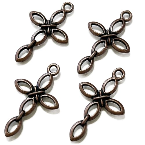 Heather's cf Cross Charms Jewelry Making Silver- Mini Cross Pendants for Bracelet Crafting, Non-Corroding Alloy, Lead-Free, Cadmium-Free, Nickel-Free, Tibetan Silver Coating - color: 68pcs copper hollow petal cross