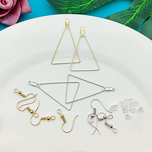 240PCS Triangle Earring Beading Hoop Set for Jewelry Making - 100PCS Earring Hooks & Backs (K Gold, White K) - color: 240PCS;Triangle;K Gold,White K