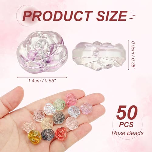 uxcell 50 Pcs Rose Beads, 0.55" Glass Flower Rose Charm Carved Loose Spacer Crystal Craft Beads for DIY Jewelry Making Bracelet Beading Projects Supplies, Light Purple - color: Light Purple