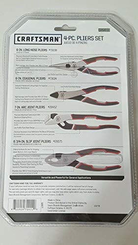 CRAFTSMAN 4 Piece Pliers Set TruGrip Handles with 2-13X Cut Force # 02089