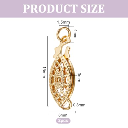 2 Pcs Brass Pearl Filigree Necklace Clasp, 15mm Golden Oval Filigree Fish Hook Clasp Horse Eye Jewelry Slide Clasps Bracelet Connectors for Necklace Bracelet Chain Jewelry Making - color: Golden