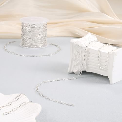 YOUBEIYEE 16.4 Feet Silver Paperclip Chain for Jewelry Making Stainless Steel Chains Roll for Women Necklace Bracelet DIY Jewelry Supplies - color: Paperclip Silver