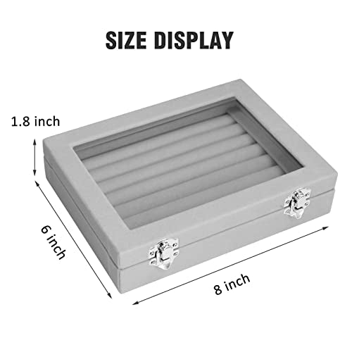 Vicoter Rings Organizer Tray 7 Slots Velvet Jewelry Earring Storage Box with Transparent lid Jewelry Display Case for Girls Wife Mom Women (Grey) - color: Grey