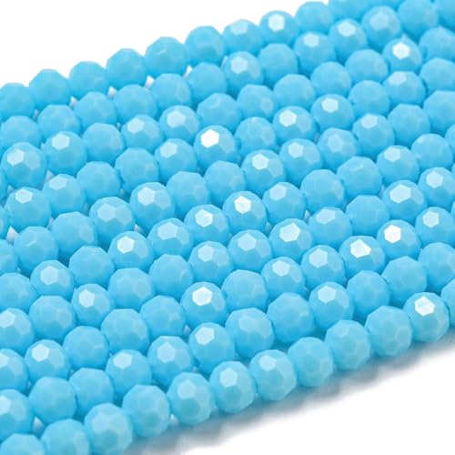 Perlin Czech Bohemian Crystal Glass Beads Faceted Round 4mm 90 Pieces Loose Spacer 1 Strand Beads for DIY Jewelry Earrings Necklace Bracelet Making (Blue Opaque) - color: Blue opaque