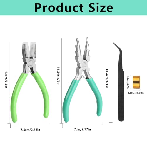 2 pcs Jewelry Pliers Set, Include: 6-Inch 6-Step Bail Making & Nylon Jaw Pliers for Wire Wrapping - style: green