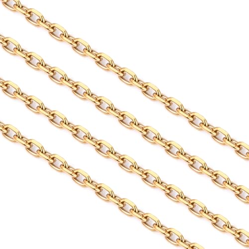 Cadikez 24PCS Gold Rolo Cable Chain Necklace Bulk, 1.5mm 18inch 18K Gold PVD Plated Stainless Steel Finished Oval Cable Link Chains for Necklace Jewelry Making - color: 1.5mm Gold Color