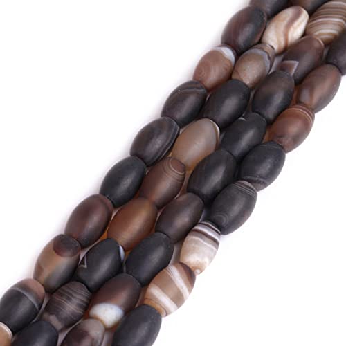 GEM-Inside Botswana Agate Gemstone Loose Beads Natural 8x12mm Frosted Olivary Crystal Energy Stone Power for Jewelry Making 15" - size: Brown-8x12mm-Matte