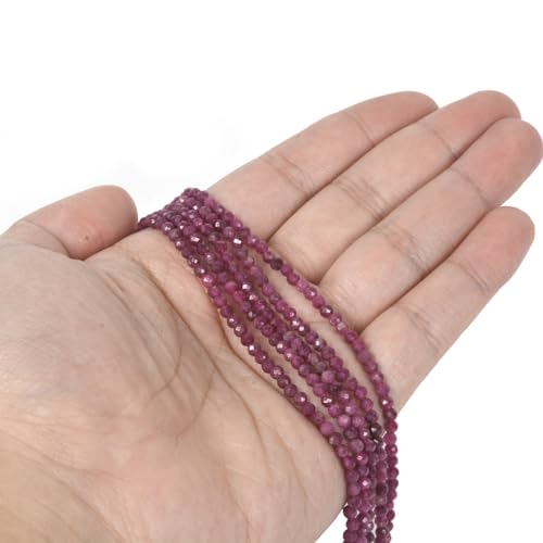 3mm Heated Ruby Color Enchance Faceted Gemstone Round Loose Beads Strand 15.5-16" DIY Jewelry Making - color: Heated Ruby Color Enchance