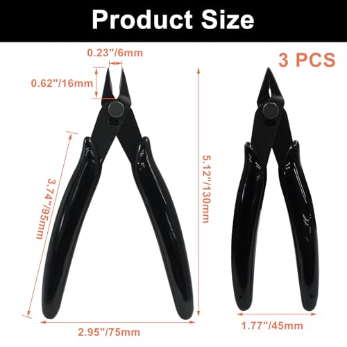 Murtenze 3 Pack 170ii Wire Flush Snips Micro Wire Cutters, Blue Nippers Diagonal Cutters 3D Printer Filament Pliers Tool for Cutting Electronics,Wires(5 Inch, Black) - color: Black