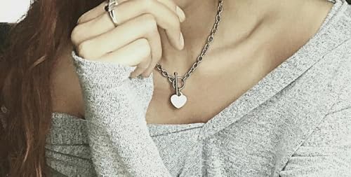 High Polished Stainless Steel Heart Charm Cable Chain Necklace with Toggle Clasp Silver Length 16"- 25" - size: 18 Inch