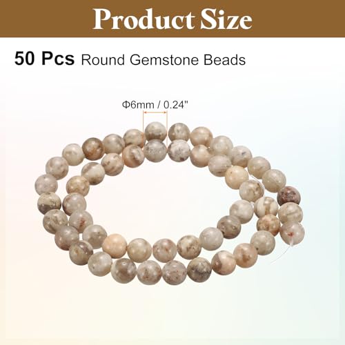 HARFINGTON 50pcs Natural Stone Beads 6mm Elongation Round Gemstone Stone Loose Beading Real Genuine Smooth Balls Bead for Jewelry Making Bracelets Necklace Earrings DIY - color: Elongation Stone, size: 6mm