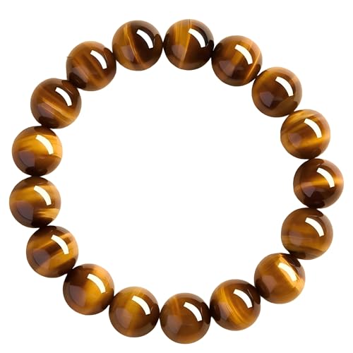 Natural Tiger Eye Stone Bracelet, 8-12mm Healing Energy Gemstone Beads, Elastic Stretch Design for Yoga and Meditation - size: 10MM