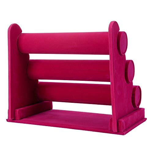 ChezMax Triple Tier Jewery Display Removable Bracelet Holder Jewelry Stand Necklace Stand Jewelry Towers and Watch Holder for Home Organization - color: B- Rose Red Velvet