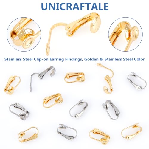 UNICRAFTALE 60Pcs 2 Colors 304 Stainless Steel Clip-on Earring Findings Golden Earring Clip Backs Clip-on Earring Converter Components Non-Pierced Ears for Non Piercing Earrings Jewelry Making - color: Stainless Steel Color and Golden
