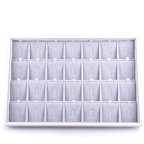 Oirlv 28 Region Ring Display Tray Stackable Jewelry Organizer Trays Leather Rings Storage Case - size: 28 Grid Ring Insert Cards Tray