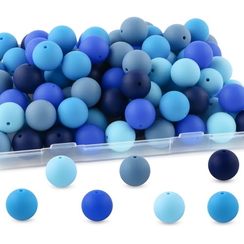 60pcs 19mm Silicone Beads for Keychain Making Mix Color Round Beads for Pens and Bracelet Crafts(Blue) - color: Blue, size: 19mm