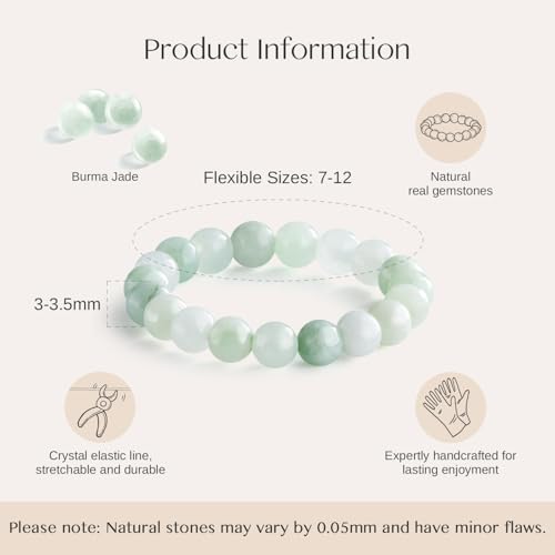 NLIEO Natural Gemstone Stretch Beaded Rings for Women Stackable Dainty Elastic Crystal Rings Jewelry - style: Burma Jade