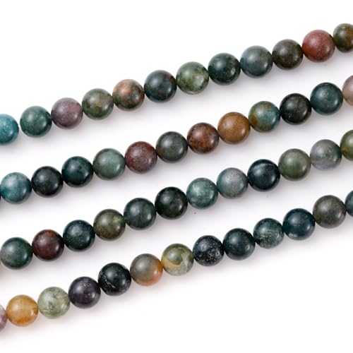 6mm 60pcs DIY Natural Indian Agate Stone Beads Round Healing Crystal Gemstone Loose Beads for Jewelry Making Handmade Bracelet Necklace - color: Indian Agate, size: 6mm