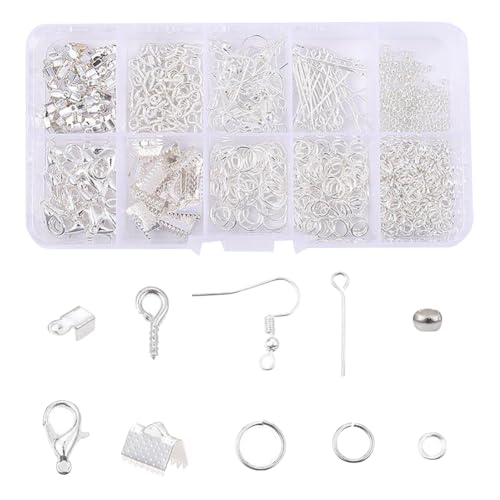 GSHLLO Jewelry Making Supplies Kit Jewelry Findings Starter Kit Earring Repairing Open Jump Rings Bracelet Necklace Lobster Clasps with Box for DIY Crafts Silver - color: Silver