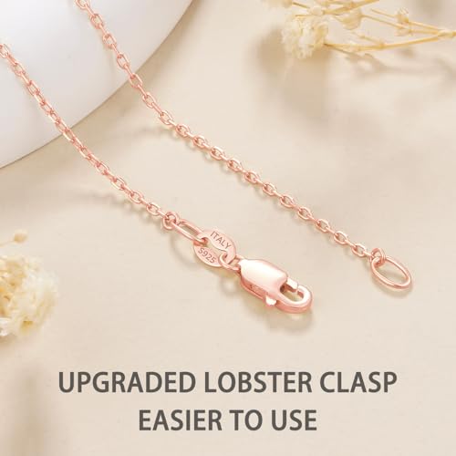 Jewlpire 18k Gold Plated 925 Sterling Silver Chain Necklace for Women, 1.3mm Thin & Dainty & Sturdy Cable Chain Necklace Women's Chain Necklaces 14/16/17/18/20/22/24 Inch - color: 18K Rose Gold Plated, size: 17 Inch
